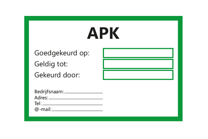 Controle stickers &gt; Servicestickers &gt; APK gekeurd tot stickers - Groen