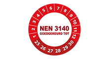 NEN 3140 stickers  - NEN 3140 goedgekeurd rood 2025 - 3 cm op rol