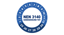 NEN 3140 stickers  - NEN 3140 goedgekeurd blauw 2025 - 3 cm op rol